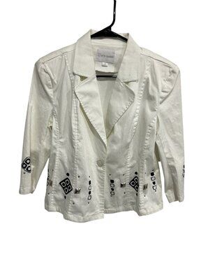 Erin London White Geometric Studded Lightweight Jacket Blazer Size PM Boho Glam